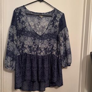 Ecote Navy Blue Floral Blouse